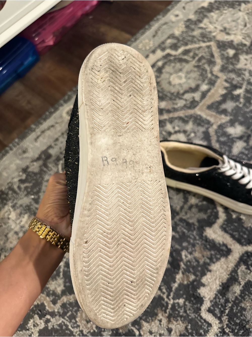 Betsey Johnson Black Glitter Low-Top Lace-Up Sneakers - Picture 7 of 11
